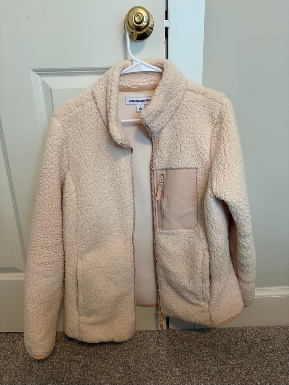 Amazon Essentials Plush Cream Teddy Zip Jacket